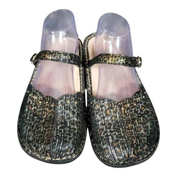 Alegria By PG Lite Tuscany Metallic Leopard Print Stripe Sandals Sz 41W EU/10 US - Picture 1 of 11